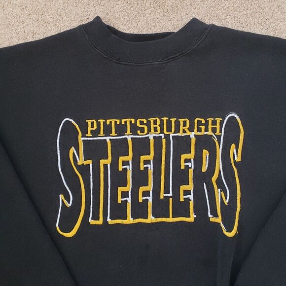 Vintage Logo 7 Pittsburgh Steelers Size Medium Mens Black Embroidered Sweatshirt - Picture 2 of 7